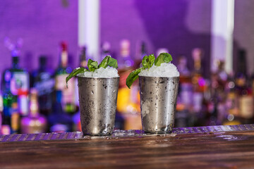 Alcoholic cocktail with fresh mint