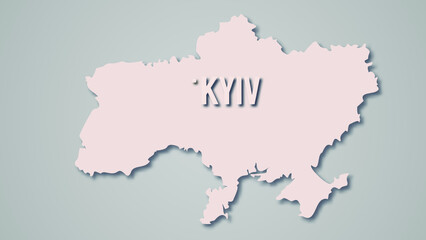 Vector image of Ukraine with an location of its capital, Kyiv city. Map of north-central Ukraine. Kiev.