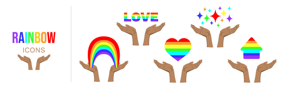 Rainbow Hands Icons for Pride Month