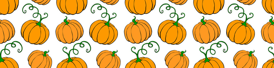 Vector seamless pattern with pumpkins in flat style. Halloween or thanksgiving color background and texture