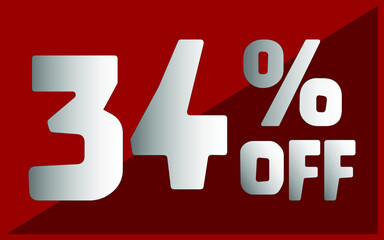 34 percent off. Red banner with white and gray typography for promotions and offers