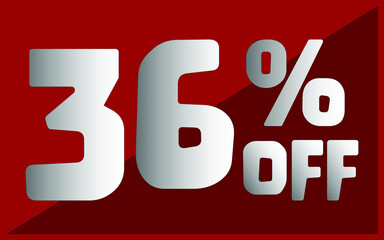 36 percent off. Red banner with white and gray typography for promotions and offers