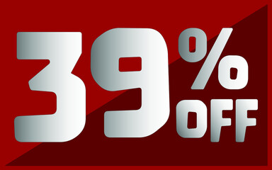 39 percent off. Red banner with white and gray typography for promotions and offers