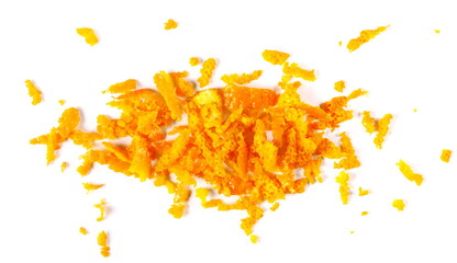 Planed peel orange isolated on white, top view