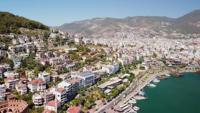The Kizil Kule (Red Tower) and Alanya Marina in Turkey