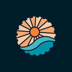 Modern sunset beach geared logo illustration design
