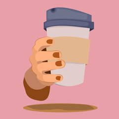 Coffee Business Concept-Female barista making coffee and serving a paper cup of hot coffee in cafe. Hand drawn in thin line style, vector illustrations. Vector illustration