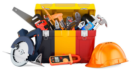 Chadian flag painted on the toolbox. Service, repair and construction in Chad, concept. 3D rendering