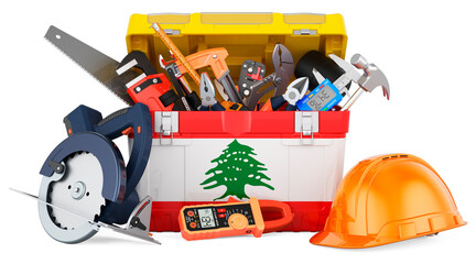 Lebanese flag painted on the toolbox. Service, repair and construction in Lebanon, concept. 3D rendering