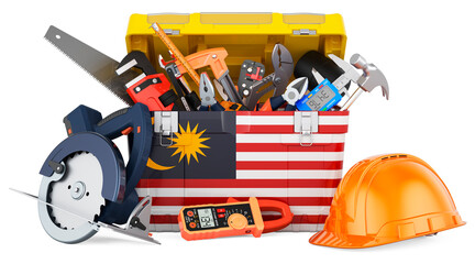 Malaysian flag painted on the toolbox. Service, repair and construction in Malaysia, concept. 3D rendering