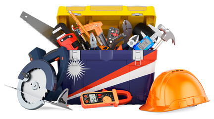 Marshallese flag painted on the toolbox. Service, repair and construction in Marshall Islands, concept. 3D rendering