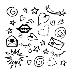 Naklejka premium Hand drawn Love vector set. Vector illustration.