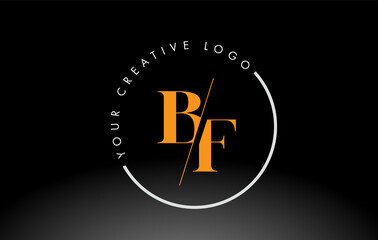 Orange BF Serif Letter Logo Design with Creative Intersected Cut.