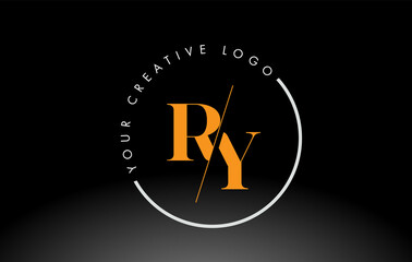 Orange RY Serif Letter Logo Design with Creative Intersected Cut. - obrazy, fototapety, plakaty