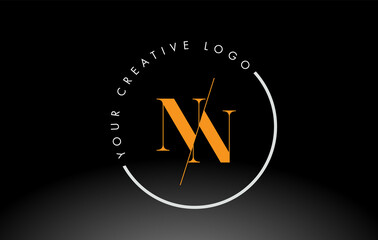 Orange NN Serif Letter Logo Design with Creative Intersected Cut.