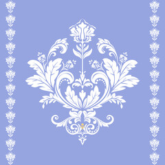 Damask graphic ornament. Floral design element. Blue and white vector pattern