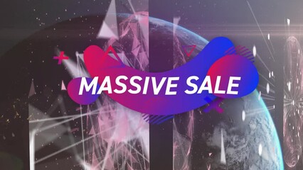 Animation of massive sale over globe and shapes - Powered by Adobe
