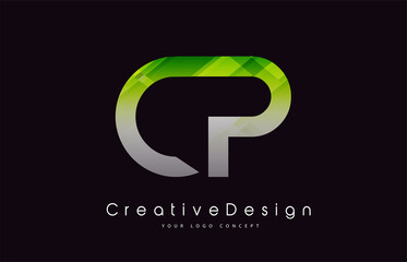 CP Letter Logo Design. Green Texture Creative Icon Modern Letters Vector Logo.