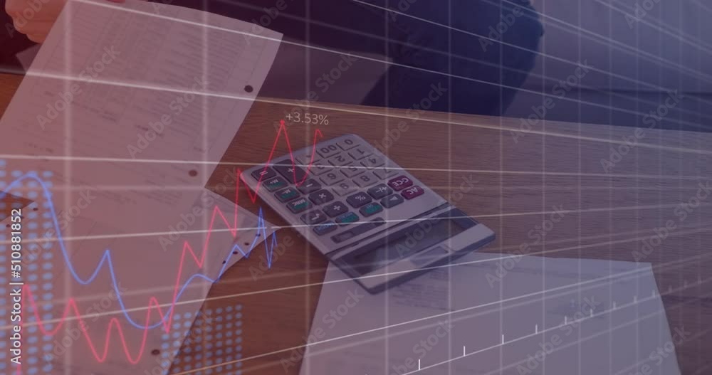 Poster animation of data processing over calculator