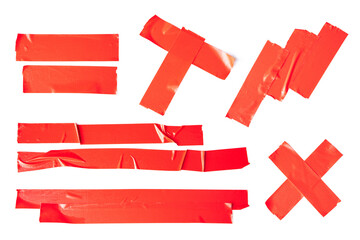Set of Red tapes on white background. Torn horizontal and different size Red sticky tape, adhesive...