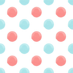 Seamless pattern with blue and pink painted dots