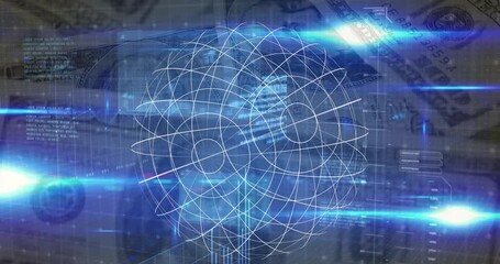 Animation of data processing over banknotes - Powered by Adobe