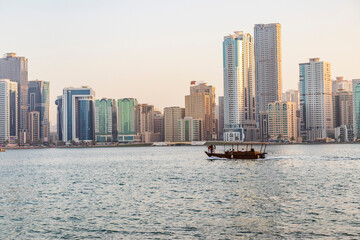 Sharjah, UAE - 02.06.2021 - Waterfront in Al Khan area of Sharjah Emirate. UAE. Outdoors