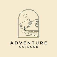 Mountain badge logo line art vector minimalist adventure outdoor illustration design