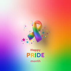 3D Rainbow ribbon on  rainbow background. LGBTQ community pride parade month concept.3d vector illustration.