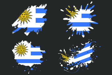 Uruguay flag brush splash vector set, country logo asset, paint grunge illustration concept, Uruguay flag brush stroke grunge effect, water splash mask, creative country flag logo idea