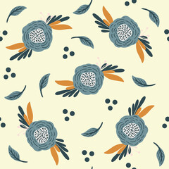 Seamless floral pink pattern with leaves and cutout flowers. Wild florals summer background. Perfect for fabric design, wallpaper, apparel. Vector illustration