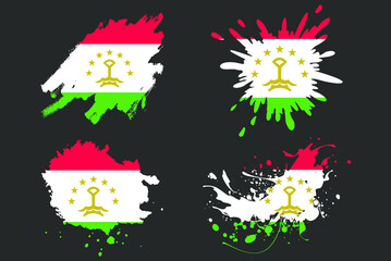 Tajikistan flag brush splash vector set, country logo asset, paint grunge illustration concept, Tajikistan flag brush stroke grunge effect, water splash mask, creative country flag logo idea