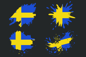 Sweden flag brush splash vector set, country logo asset, paint grunge illustration concept, Sweden flag brush stroke grunge effect, water splash mask, creative country flag logo idea