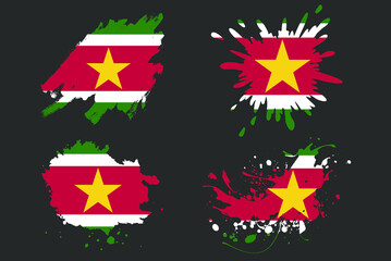 Suriname flag brush splash vector set, country logo asset, paint grunge illustration concept, Suriname flag brush stroke grunge effect, water splash mask, creative country flag logo idea
