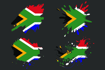 Fototapeta na wymiar South Africa flag brush splash vector set, country logo asset, paint grunge illustration concept, South Africa flag brush stroke grunge effect, water splash mask, creative country flag logo idea