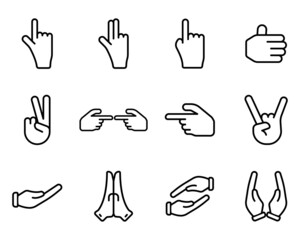Hand gesture emojis icons set. suitable for OK icon, Like, Index finger, pointing right, pointing left, beg, give. Line icon style. Simple design illustration editable