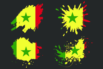 Senegal flag brush splash vector set, country logo asset, paint grunge illustration concept, Senegal flag brush stroke grunge effect, water splash mask, creative country flag logo idea