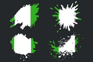 Nigeria flag brush splash vector set, country logo asset, paint grunge illustration concept, Nigeria flag brush stroke grunge effect, water splash mask, creative country flag logo idea