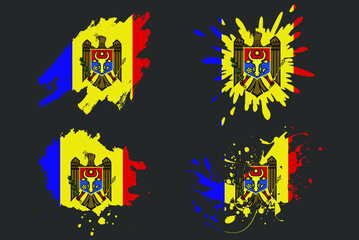 Fototapeta na wymiar Moldova flag brush splash vector set, country logo asset, paint grunge illustration concept, Moldova flag brush stroke grunge effect, water splash mask, creative country flag logo idea