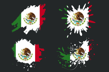 Mexico flag brush splash vector set, country logo asset, paint grunge illustration concept, Mexico flag brush stroke grunge effect, water splash mask, creative country flag logo idea