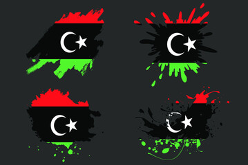 Libya flag brush splash vector set, country logo asset, paint grunge illustration concept, Libya flag brush stroke grunge effect, water splash mask, creative country flag logo idea