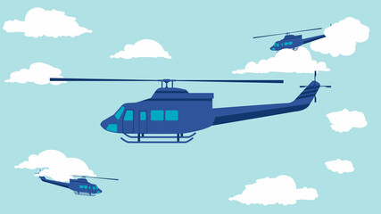 Obraz na płótnie Canvas flat cartoon side view of utility helicopter in the sky