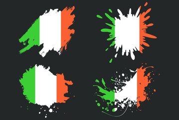 Ireland flag brush splash vector set, country logo asset, paint grunge illustration concept, Ireland flag brush stroke grunge effect, water splash mask, creative country flag logo idea