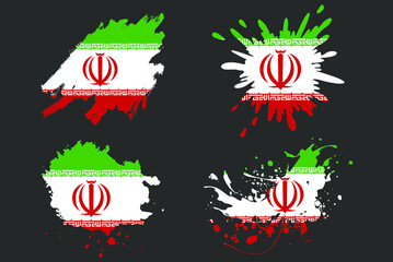 iran flag brush splash vector set, country logo asset, paint grunge illustration concept, iran flag brush stroke grunge effect, water splash mask, creative country flag logo idea