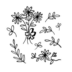Spring flowers hand drawn vector set. Hand-drawn black silhouettes of flowers
