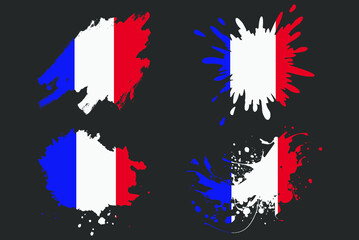 France flag brush splash vector set, country logo asset, paint grunge illustration concept, France flag brush stroke grunge effect, water splash mask, creative country flag logo idea