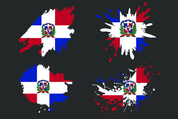 Dominican Republic flag brush splash vector set, country logo asset, paint grunge illustration concept, Dominican Repflag brush stroke grunge effect, water splash mask, creative country flag logo idea