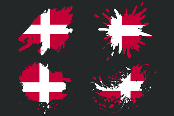 Denmark flag brush splash vector set, country logo asset, paint grunge illustration concept, Denmark flag brush stroke grunge effect, water splash mask, creative country flag logo idea