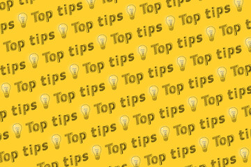 Quick tips with light bulbs on yellow background. Concept of idea or advice.