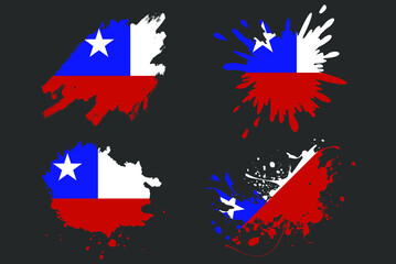 Chile flag brush splash vector set, country logo asset, paint grunge illustration concept, Chile flag brush stroke grunge effect, water splash mask, creative country flag logo idea